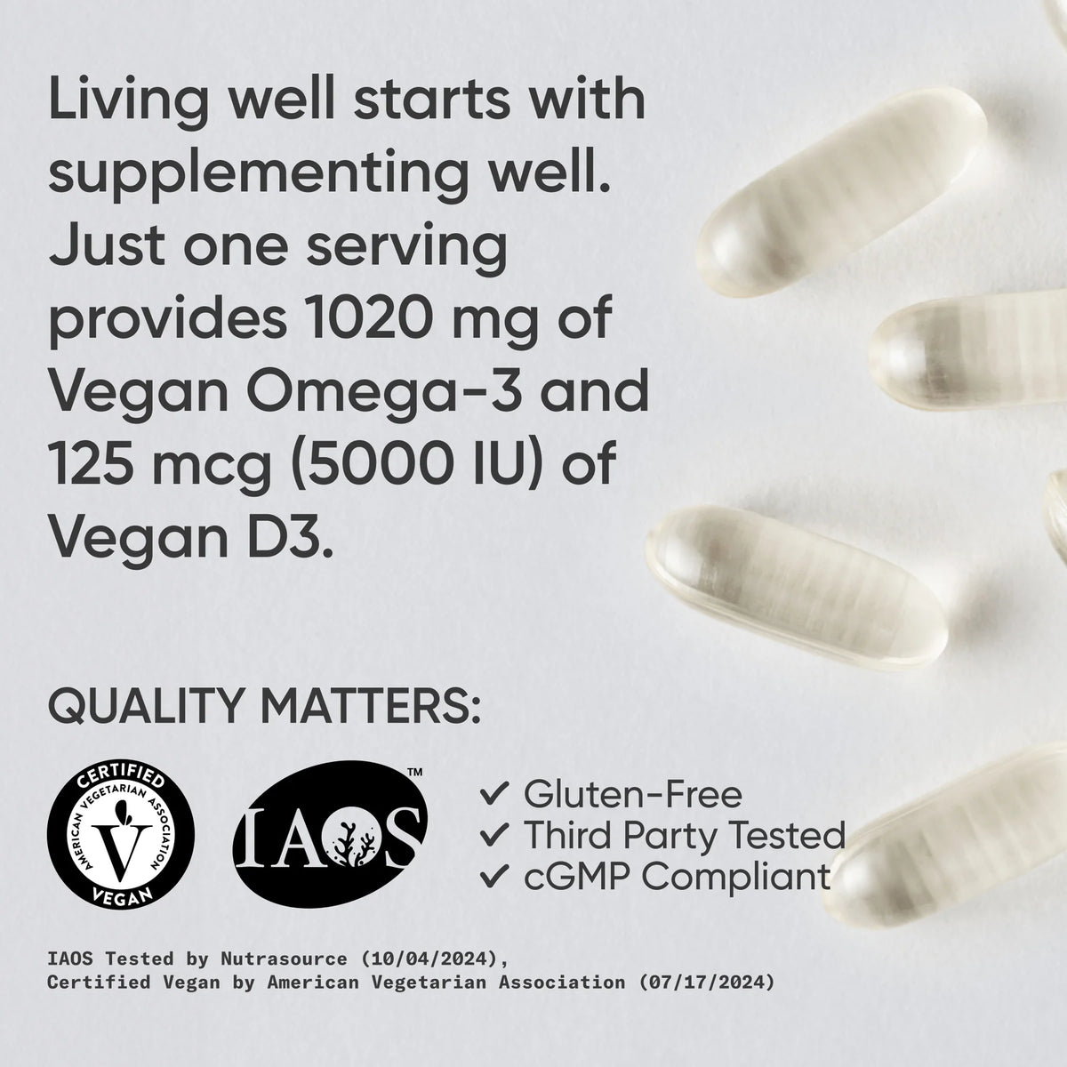 Vegan Omega-3 1400mg + Vitamin D3 5000iu (60 veggie softgels)
