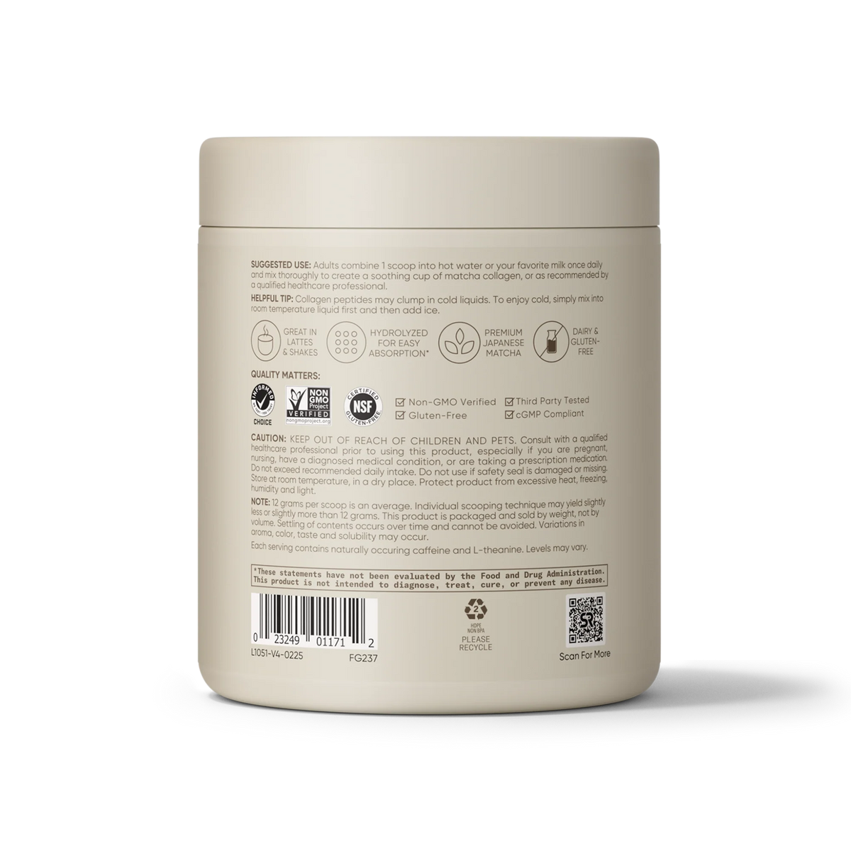Collagen Peptides Matcha Green Tea (24 Servings) - 10.16oz