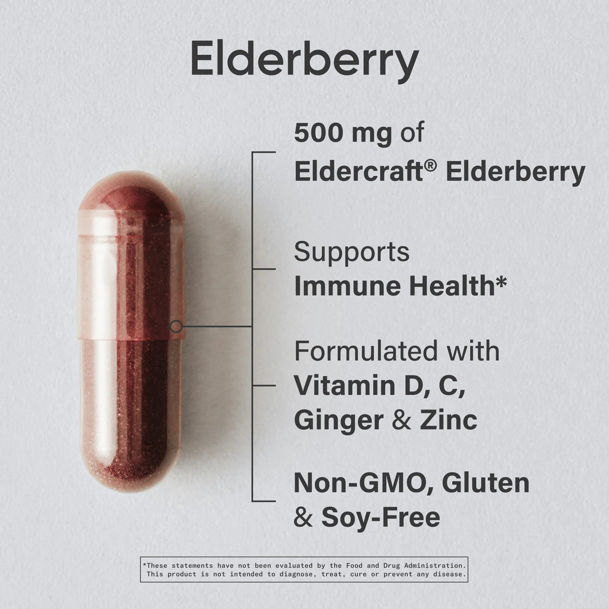 Elderberry 500mg + Vitamin D, C, Ginger & Zinc (60 veggie capsules)