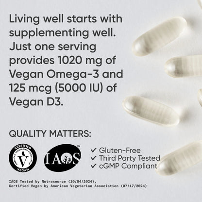 Vegan Omega-3 1400mg + Vitamin D3 5000iu (60 veggie softgels)