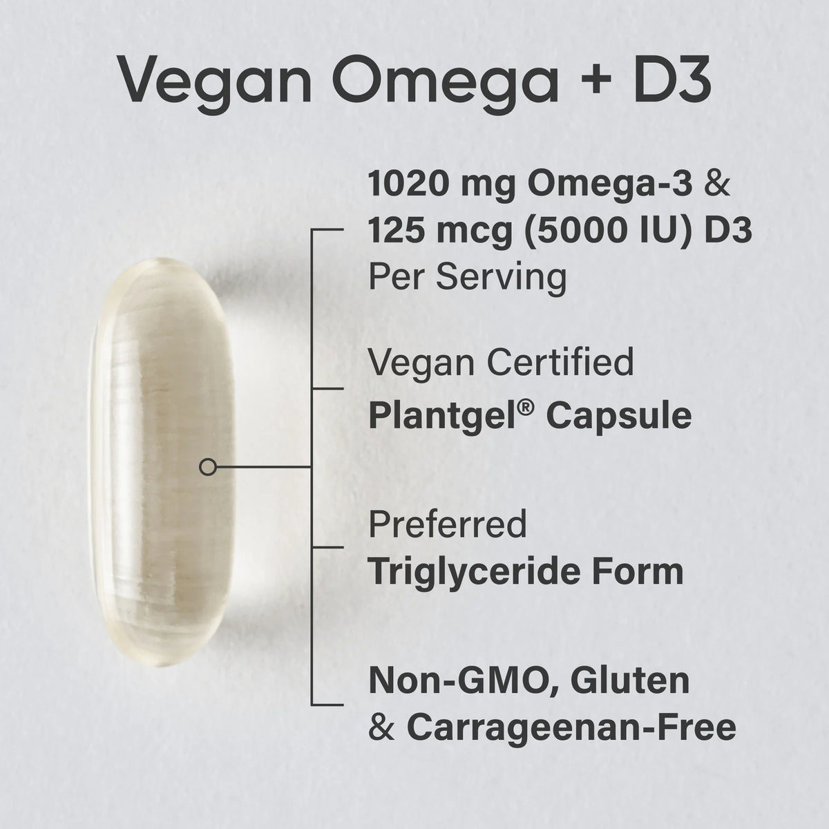 Vegan Omega-3 1400mg + Vitamin D3 5000iu (60 veggie softgels)