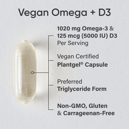 Vegan Omega-3 1400mg + Vitamin D3 5000iu (60 veggie softgels)