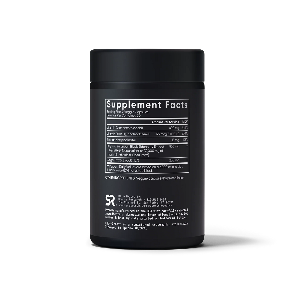Elderberry 500mg + Vitamin D, C, Ginger & Zinc (60 veggie capsules)