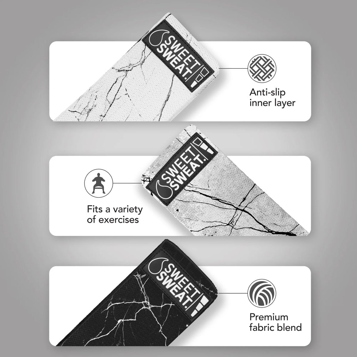 Sweet Sweat® Durable & Versatile Fitness Hip Bands 3PK