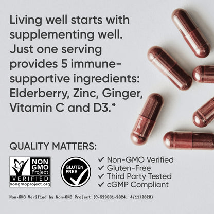 Elderberry 500mg + Vitamin D, C, Ginger & Zinc (60 veggie capsules)